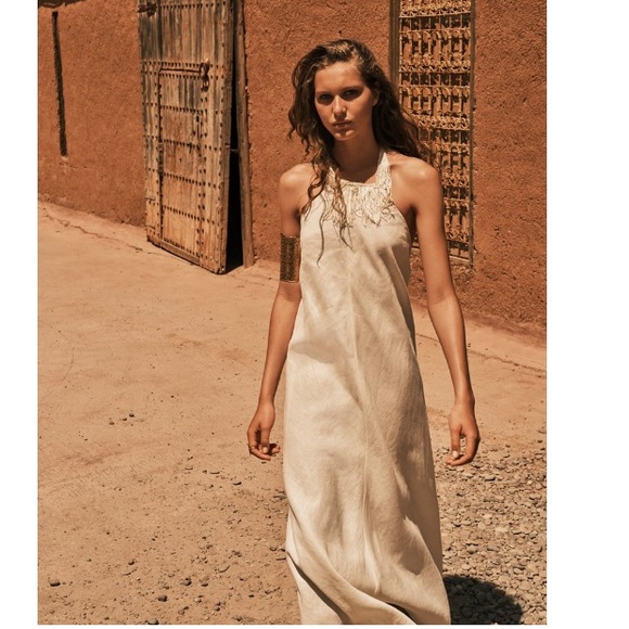 knee length dresses for ladies ZARA. Fringed linen midi dress. XS – Hibuy market main image 1